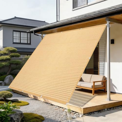 Voile d'ombrage respirant et coupe-vent pour terrasse jaune sable - 2