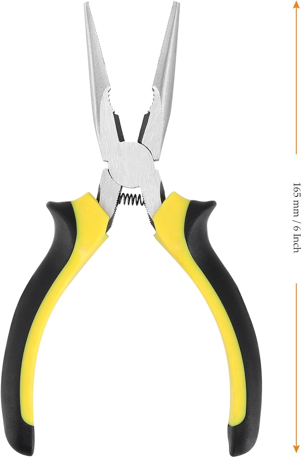 MUKCHAP 6 Pack 6 Inch Needle Nose Pliers, Spring Loaded Long Nose Pliers with Wire Cutter, Plastic Handle Needle Nose Pliers with Strippers for Cutter and Bending Wire, Black Yellow