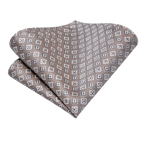 Image of Hi-Tie Silk Ascot for Men Self Tie Men's Cravat and Flower Lapel Pin Handkerchief Cufflinks Set for Wedding Party