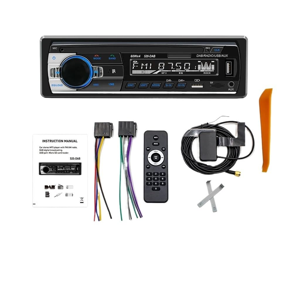 1din Universal Car Radio MP3 Player DAB/FM/BT/AUX/USB/TF/Mobile Phone Charging 7 Color Lights JSD520(520DAB-SWC)