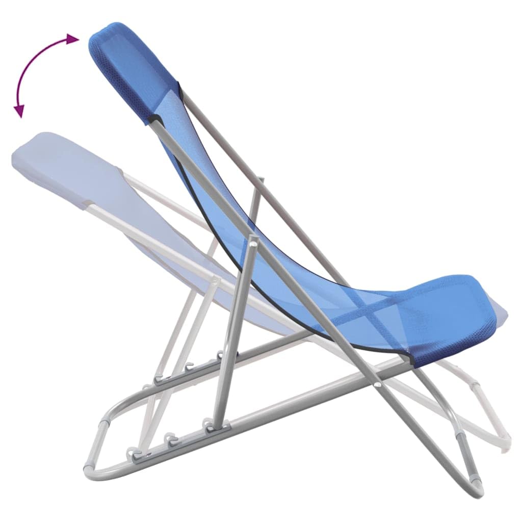 Krzesła plażowe, zestaw 2 sztuk, niebieskie, z regulowanym oparciem, składane, stabilna powłoka proszkowa, łatwe do przenoszenia, do ogrodu, na basen, taras, balkon, kemping i wellness