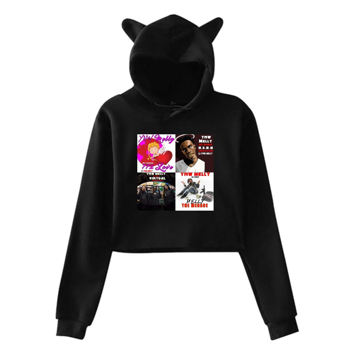 Women's Cat Ear Hoodie Long Sleeve Hooded YNW-Melly Pullover Sweatshirt Tops Blouse T-Shirt Jumper Tees Sweater Black