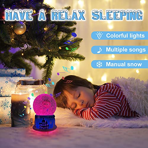 Mini Snow Globe, Moyee Snow Globes For Kids, 5.12" Creative Musical Snow Globe With Colorful Lights And Manual Snow For Home Decors Collectibles Valentines Birthday (Blue) #TOP4