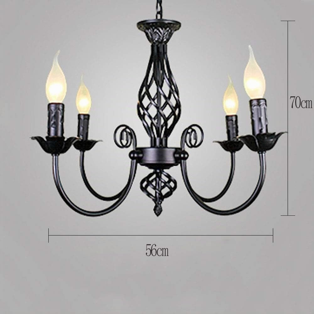 Pendentif Lampe Rétro Lustre Abat-Jour Restaurant Classique Bougie Lustre En Pendentif Réglable En Hauteur E14 Lampe Suspendue En Fer Forgé Salon De Style De Campagne Simple Lampes Pendentif, Noir
