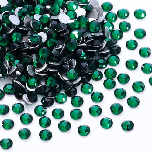 Image of Malachite Green Flatback Rhinestones, Glass Rhinestones for Nail Art and Craft, Glue Fix, Loose Crystal Gemstones(Green, SS4, 1440pcs, 1.5-1.7mm)