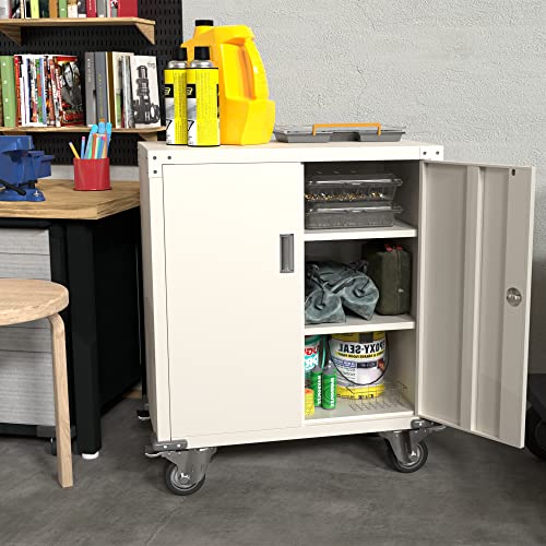 Aobabo 35.4'' Tall Metal Storage Cabinet With Wheels,Lockable Rolling Storage Cabinet For Office,Home,School，Steel Tool Chest Cabinet With 2 Shelves,White… #TOP6