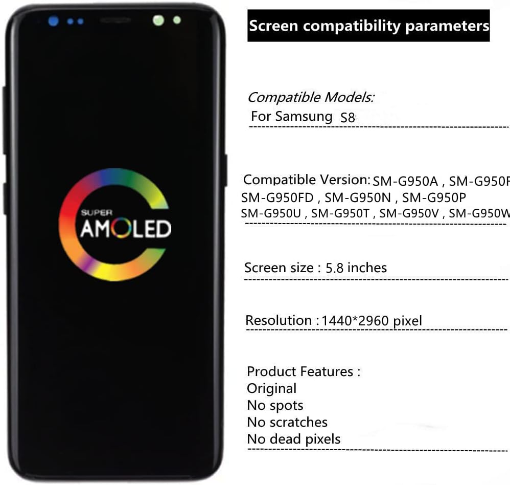 5.8" Original for Samsung S8 Touch Screen Display Digitizer S8 SM-G950A SM-G950U SM-G950FD SM-G950W LCD Screen Replacement (with Purple Frame)