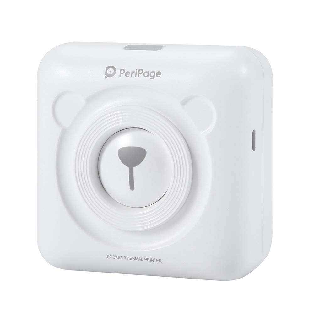 Impresora fotográfica Bluetooth portátil + Estuche protector + 1 rollo de papel sin tinta de bolsillo Peripage de impresión térmica (Blanco)