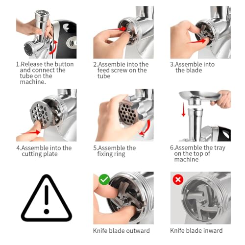 Lukvciy Meat Grinder Electric, Mince Meat Machine 2800W, Meat Mincer And Sausage Maker Kit, 3 Slicers (Stainless Steel), Meat Grinder Machine For Home Use, Black - 5