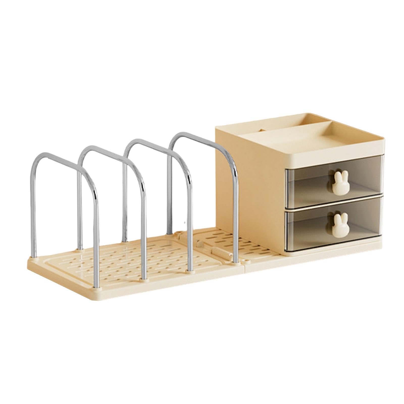 Organizador de Escritorio, Portalápices con Sujetalibros, Accesorios para Estanterías, Soporte Versátil, Organizador de Escritorio para El Hogar, Amarillo