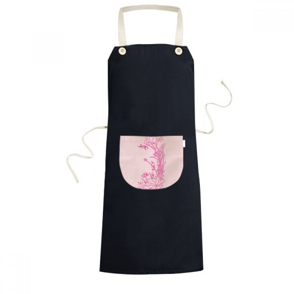 Tablier de cuisine noir avec poche fini les taches sur vos vêtements grâce au motif fleur de lotus