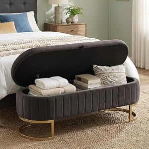 51″ Velvet Storage Ottoman Bench End of Bed for Bedroom Entryway Dark Grey