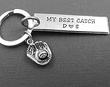 MY BEST CATCH with glove Personalized Key chain - initials with heart - husband - gift for him - glove - wife gift - anniversary gift