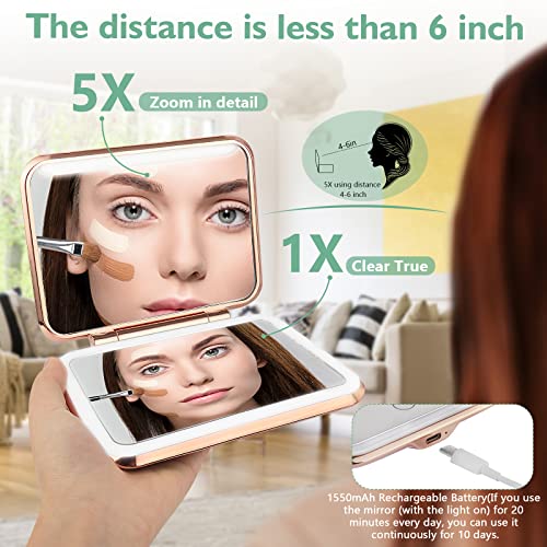 Omobolanle Makeup Mirror,5X Magnifying Mirror With Lights,Double Sided Handheld Mirror With Auto-Off Light,Rechargeable Portable Folding Travel Led Vanity Mirror,Gift For Mother Green #TOP4