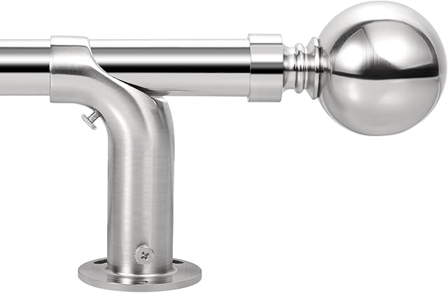 Darkening Curtain Pole Extendable 70-120cm(28-48"), Dia 22/25mm Adjustable Blackout Curtain Rod with 60mm Metal Ball Finials for eyelet curtains, Heavy Duty Decorative Windows Rods Brushed Nickel