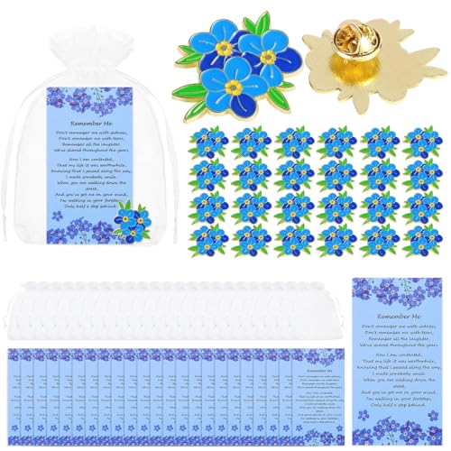 Image of Funeral Favors for Guest Memorial Pins Celebration of Life Decorations Lapel Pin Brooches Poem Cards White Organza Bags Gift Bag for Who Loss Loved One