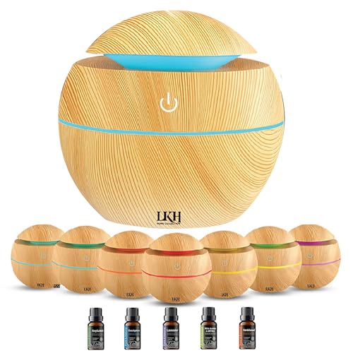 LKH Essential Oil Diffuser & Humidifier 130ML - Aromatherapy Diffuser with 5 Oils - USB Powered LED Mood Light - Humidifier for Home & Diffusers for Office, Bedroom - Easy to Fill & Clean