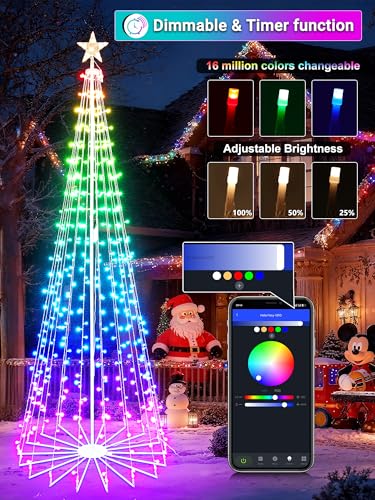 Flacchi 7.8FT Smart Christmas Tree Lights - Star Tree Topper with Removable Bracket, App Control, Sync with Music, Waterfall Colored Lights for Indoor Outdoor Xmas Decorations (7.8FT/ String Lights) by Flacchi - Image 6
