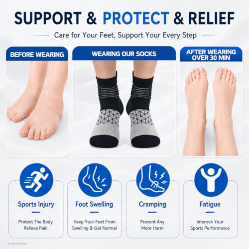 Image of IRAMY Compression Ankle Support Socks Women Wicking Cushioned Athletic Plantar Fasciitis Relief 3 /4 /6 Pairs