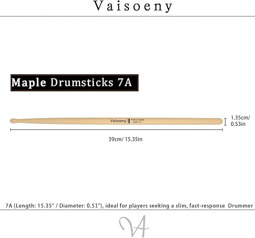 Miniatura 8 de Baquetas de batería 5A para adultos, 12 pares de baquetas clásicas de madera de arce para niños, accesorios de percusión de instrumentos musicales