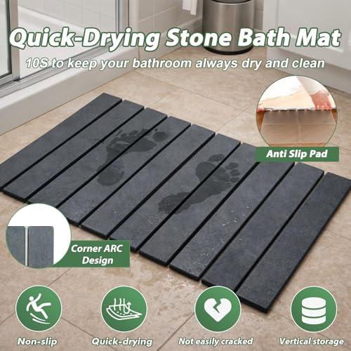 Aertiavty Stone Bath Mat Foldable, 23x15 Inch Bath Mat Stone Bathmat Quick Dry for Bathroom Kitchen Counter, Diatomaceous Earth Bathroom Mats for Water Absorbing Diatomite Self Drying Mats Dark Gray by Aertiavty - Used condition - Image 7