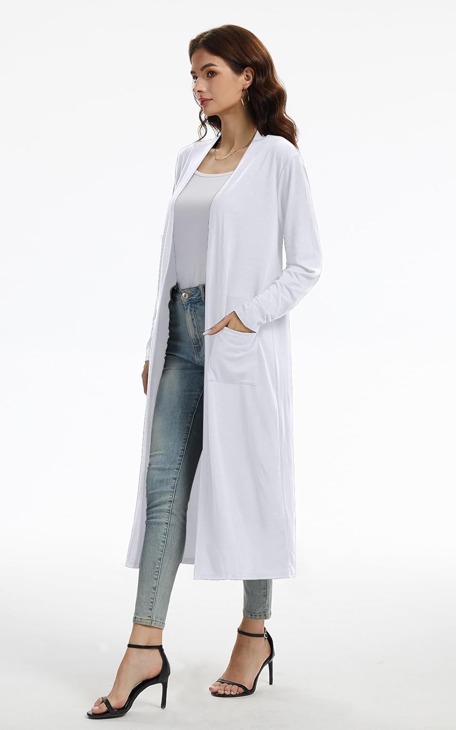 AYIFU Womens Maxi Cardigan Lightweight Long Sleeve Open Front Casual Cardigans Duster with Pockets - Image 3