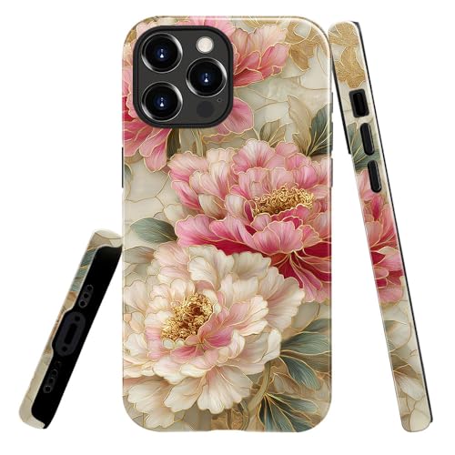 Coque iPhone 16 Pro vitrail pivoine antichoc en TPU transparent pour protection intégrale