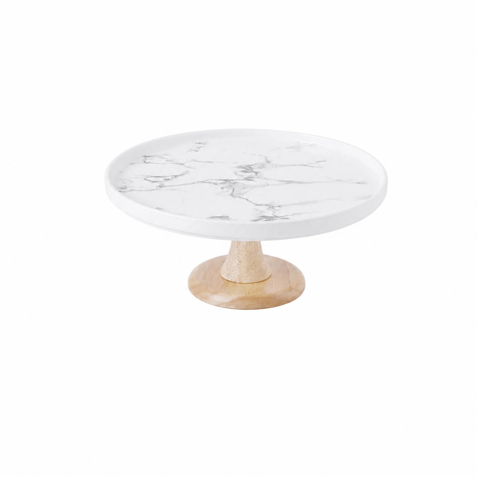 Présentoir à Gâteaux en Céramique Pied en Bois Polyvalent Support à Pâtisseries sur Piédestal Robuste pr Repas n, Marbre, L
