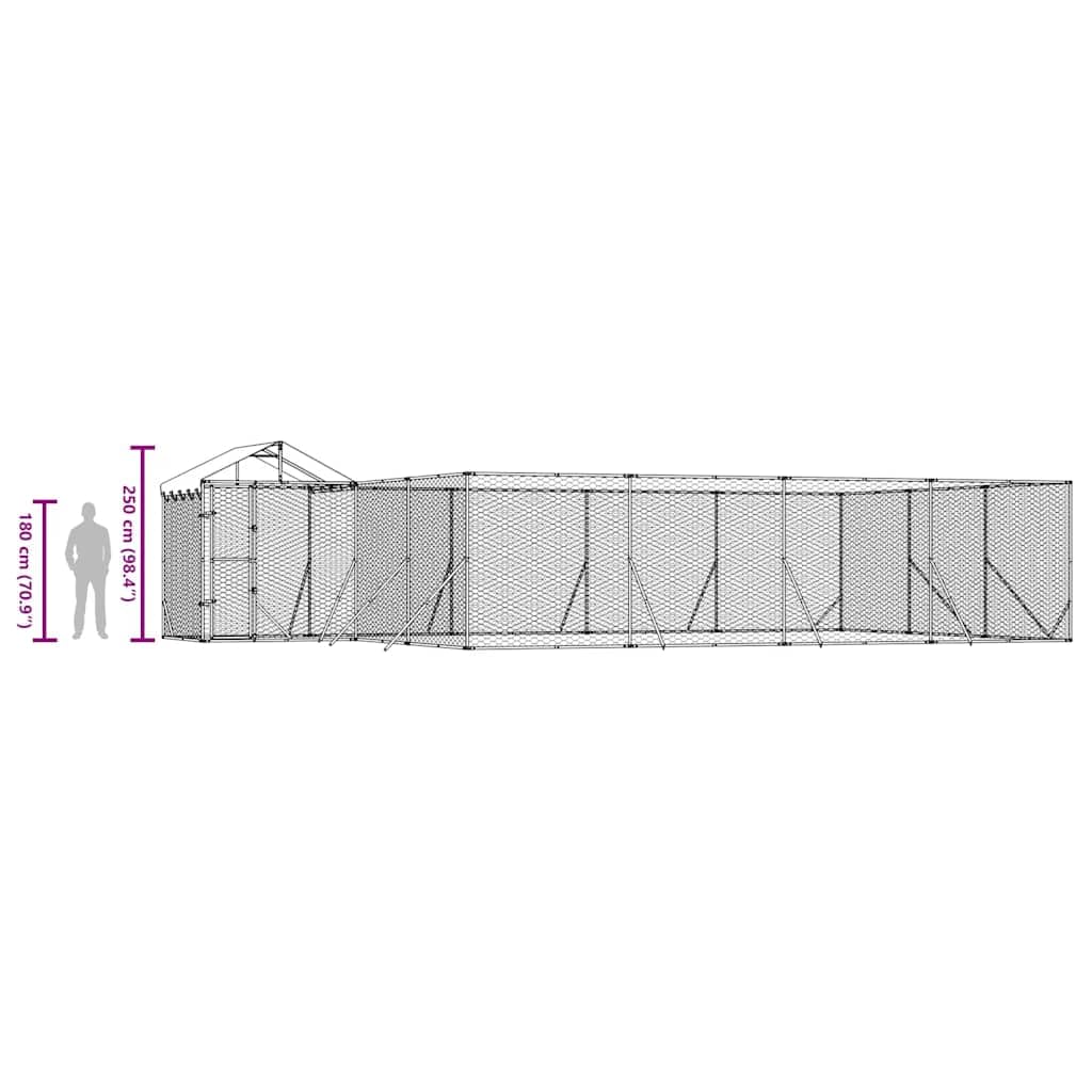 Perrera para perros con techo plateado de acero galvanizado 10 x 6 x 2,5 m, resistente a la intemperie con puerta con cierre, ideal para jardín, terraza, camping y salida segura