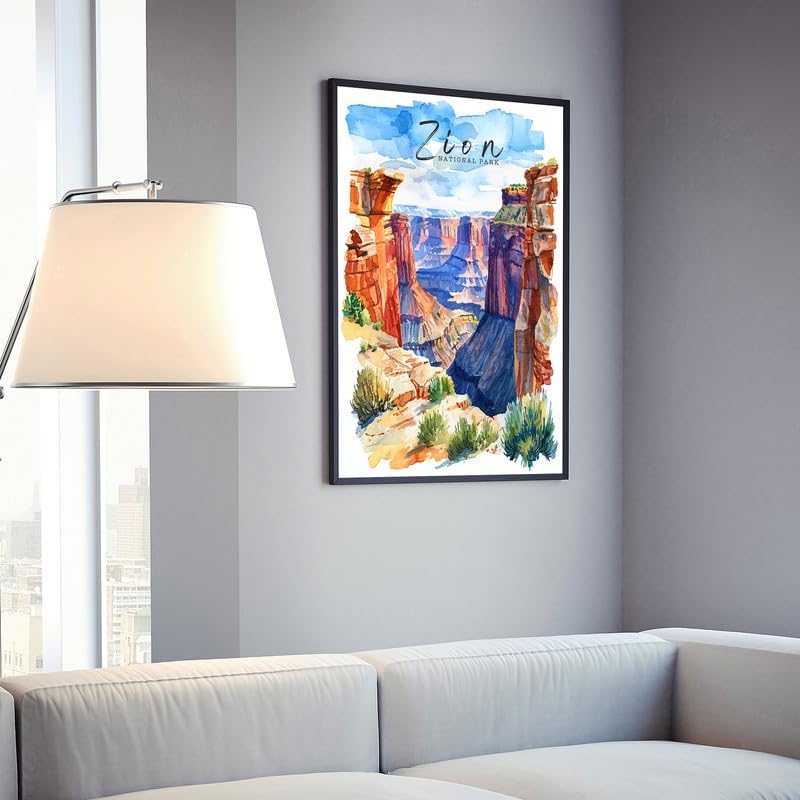 Miniatura 2 de Pera Print Póster del Parque Nacional Zion, póster de viaje retro de Utah, póster vintage del Parque Nacional, 12 x 18 pulgadas