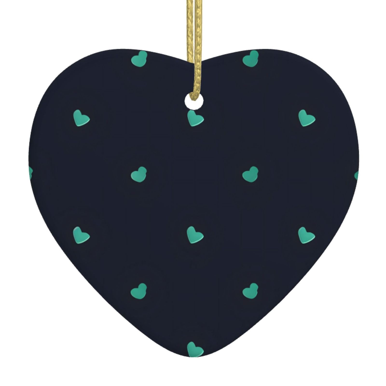 Lovely Blue Background Ceramic Christmas Heart Pendant with Silk Thread, Christmas Tree Home Decoration
