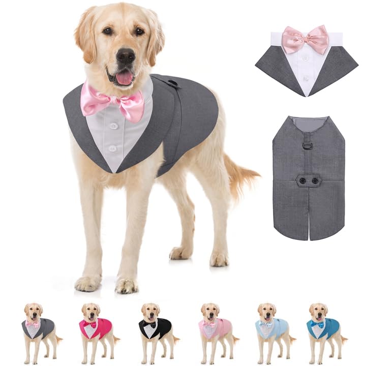 AOFITEE Dog Tuxedo for Large Dogs, Formal Dog Suit and Tie, Gentle Dogs Wedding Party Suit Bow Tie Shirt, Pet Wedding Outfit with Detachable Bowtie