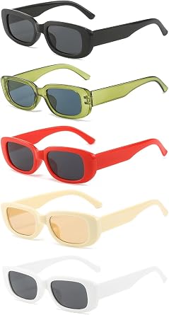 5-Pack Oval Sunglasses - Unisex Plastic Frame UV400 Glasses, Square & Rectangular Styles