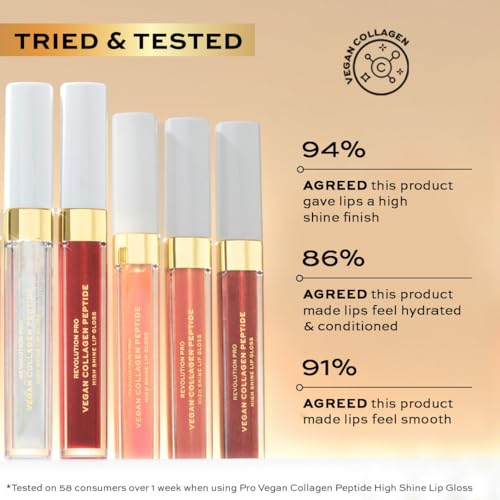 Image of Revolution Pro Vegan Collagen Peptide High Shine Lip Gloss, Nourish, Plump & Hydrate Lips With Hyaluronic Acid & Vitamin E, Mode, 4 ML (Pack of 2)