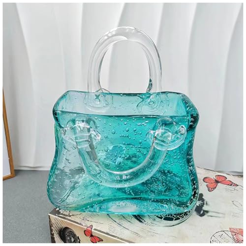 JarróN Transparente En Forma De Bolso, Hecho A Mano JarróN De Bolsa De Cristal Floreros Cristal, Ideal para DecoracióN del Hogar, Boda,Style2-Green