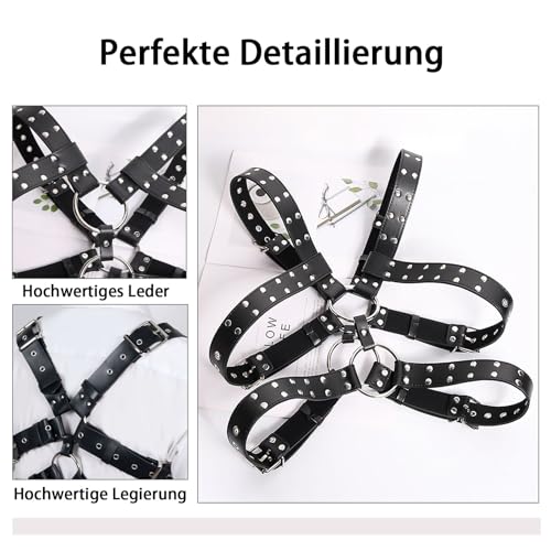 Harness Leder Brustgurt für Gay Herren, Verstellbarer Geschirr, Körper Bondage, Fetisch,Sexy Unterwäsche,Punk Gothic Kostüme