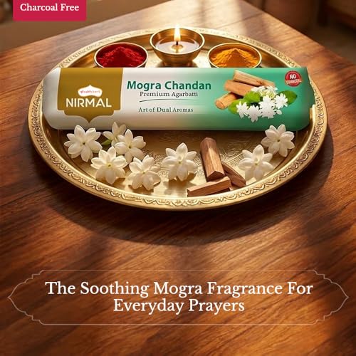 Image of Shubhkart Nirmal Mogra Chandan Premium Agarbatti Sticks | Charcoal Free Muttha Incense for Puja, Meditation & Aromatic Environment | Long Lasting Floral Fragrance for Stress Relief | 250g
