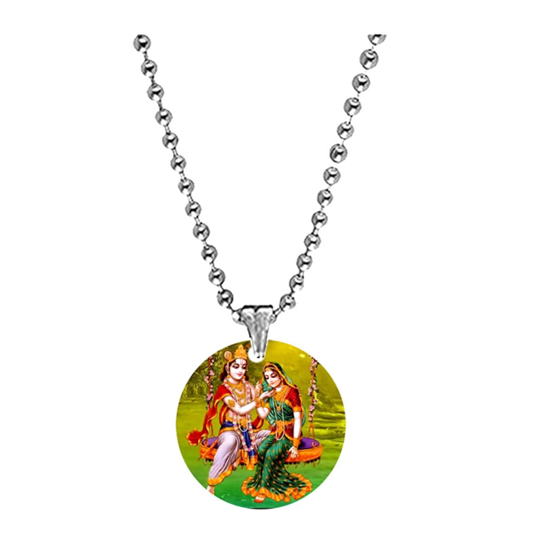 abhiora fashion Radha Krishna Swing Bead Chain Acrylic Green Religious Pendant for Men Women Spiritual Devotional Jewelry Lightweight Daily Wear Gift-picture-42