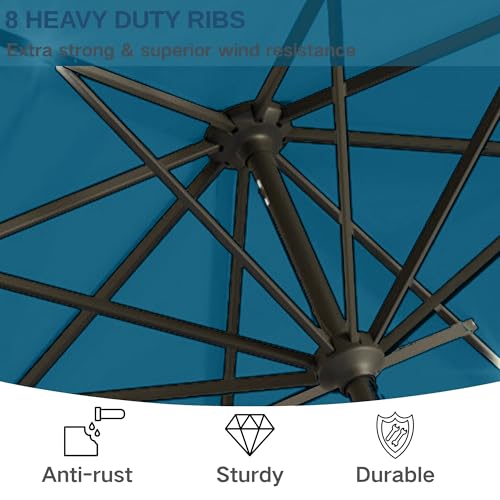 Image of 9' Solar LED Patio Umbrella with Tilt & Crank|8 Sturdy Ribs,UV Protection,Outdoor Market Table Umbrella for Deck,Lawn,Pool,Backyard(Lake Blue)