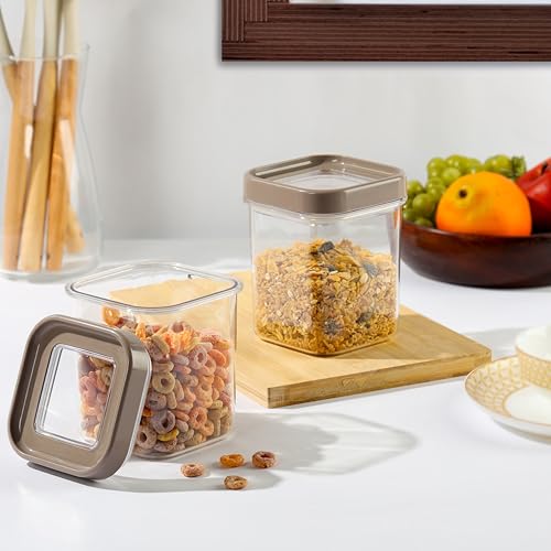 Image of CELLO Airlock Square Pet Storage Jar for Kitchen Set of 2 Pcs, 900 ml Walnut Brown | Freezer & Fridge Safe Stackable Kitchen Storage Container Jar Set for Meal Prep Ingredient Cookies Flour Candy