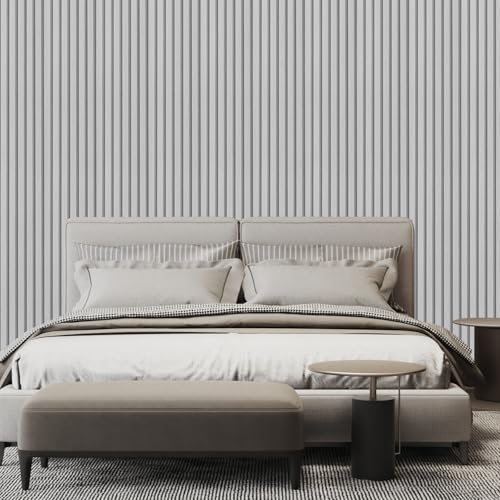 Tarwanear Grey 3D Effect Wood Slat Wallpaper Light Grey Striped Wood Grain Panel Wallpaper 0.53x9.5m Retro Faux Wooden Panel Wall Feature Wall Paper for Living Room Bedroom Hallway - Image 2