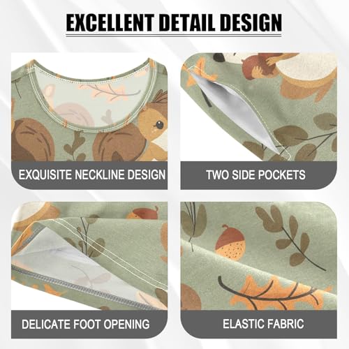 ALAZA Squirrel Animal Leaf Pajamas Set Short Sleeve Cotton Sleepwear Summer Pjs 2 Piece 5-14Y4