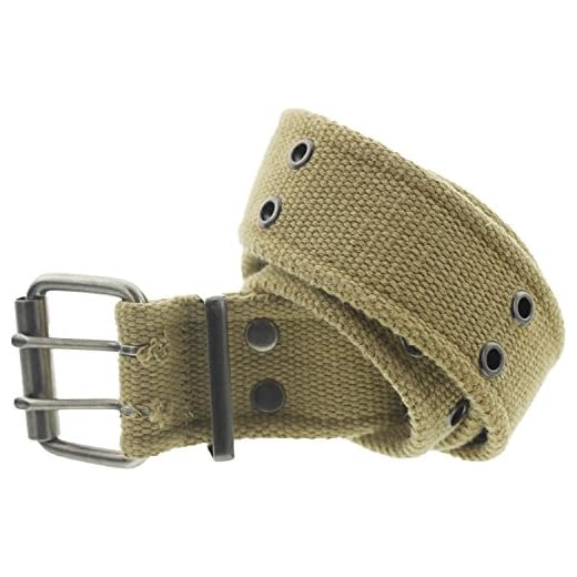 ARMYU Military Double Prong Canvas Belt, Heavy Duty Army Pistol Grommet Two Hole 1.75" (Khaki - Size Large)