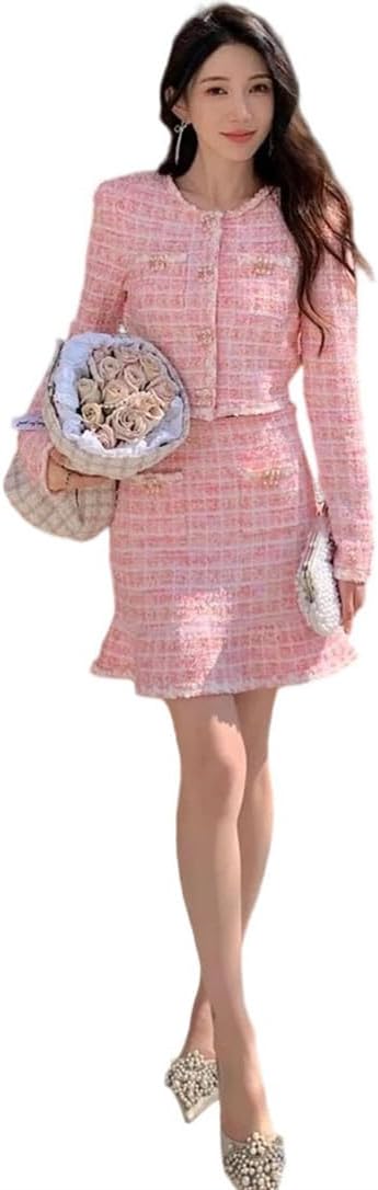 Women's Winter Knitted 2 Piece Set Elegant Cardigan Sweater with Diamonds Beaded Fishtail Skirt Chic Outfit