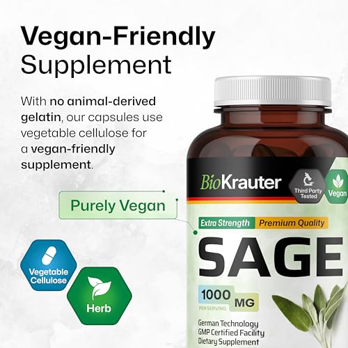 BIO KRAUTER Sage Supplement Capsules 1000 mg - 250 Vegan Caps - Supplement with Salvia Officinalis - Immune & Digestive Support - Rich in Antioxidants - Thumbnail 7