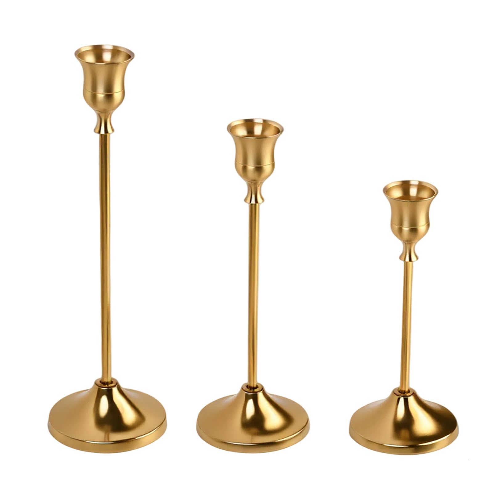 Solvio Gold Candle Holders Set of 3, Metal Candlestick Holders for Taper Candles, Vintage Modern Decorative Candle Stand for Wedding Dining Table Mantel Christmas Party Housewarming Gift