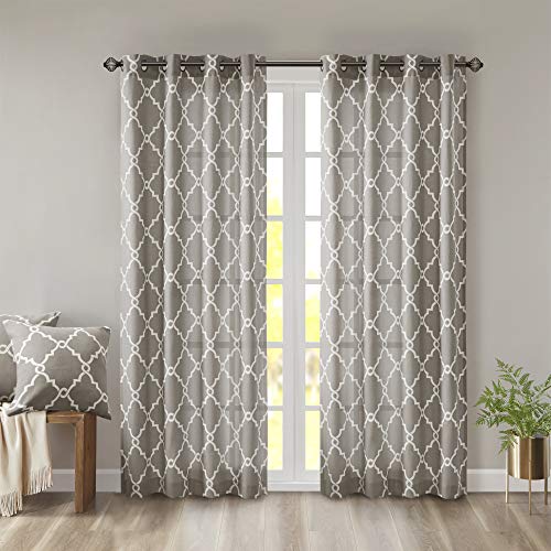 Madison Park Saratoga Single Window Curtain Light Filtering Fretwork Print 1 Panel Grommet Top Drape for Living Room Bedroom and Dorm 50x84