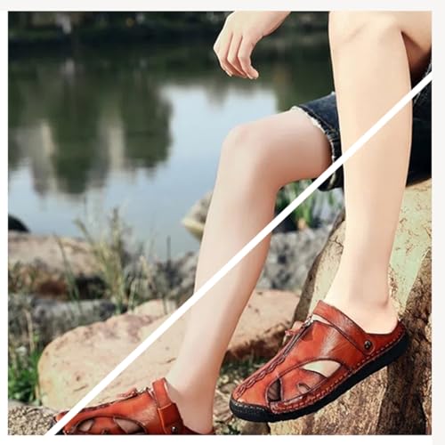 Mens Closed Toe Leather Handmade Sandals Adjustable Heel Strap Slip on Comfortable Anti-Slip Rubber Sole Hollow Hole Anti-Slip Slippers3