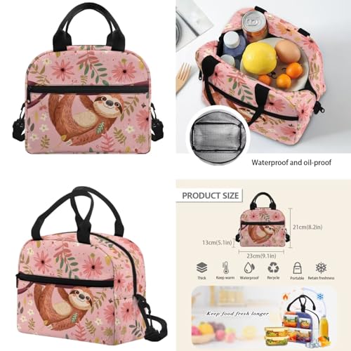 COEQINE Sloth Backpack And Lunch Box For Girls Pink Little Floral School Bag For Girl With Lunch Box And Pencil Case for Toddler Kids Fashion Bookbag With Shoulder Strap Rucksack for Teen Girls 3 Pcs3