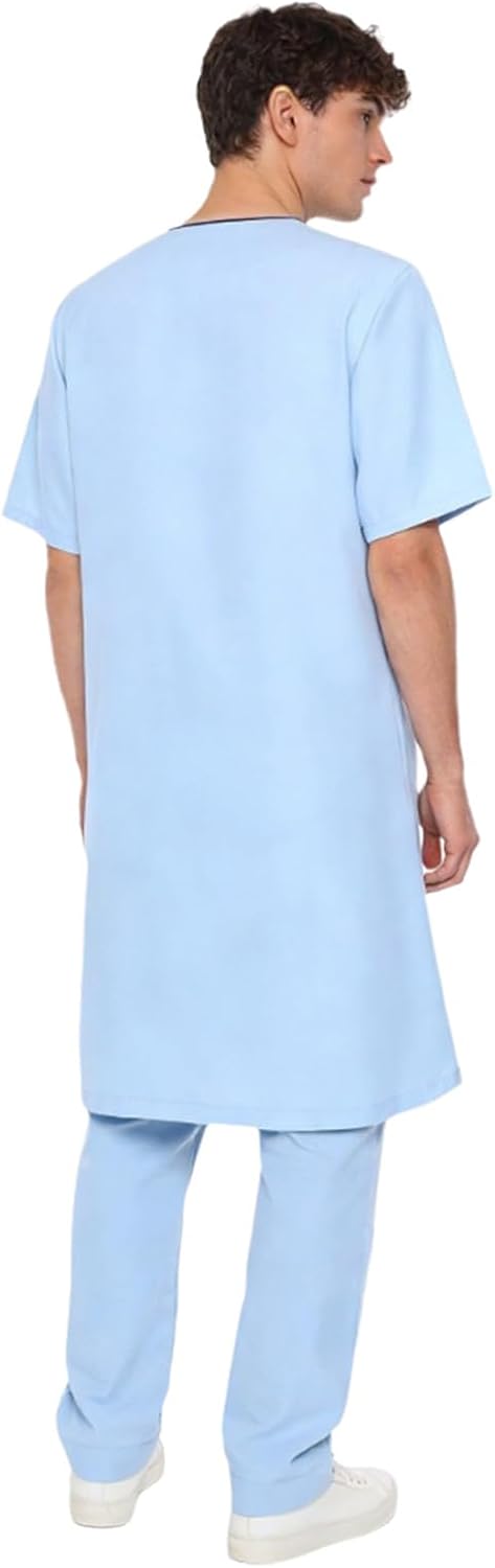 Sholeno Mens Beautician Lab Coats Workwear Short Sleeve Button Down Long Jacket with Pockets